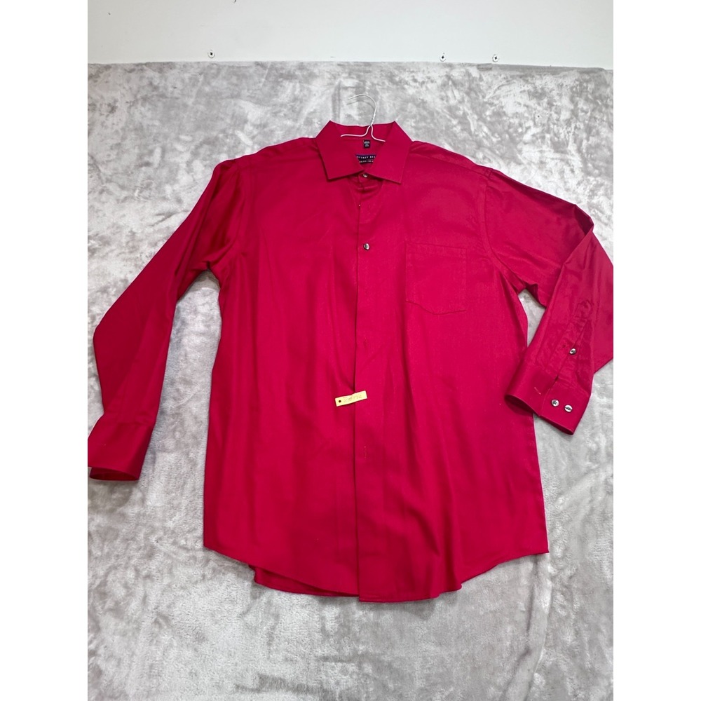 Geoffrey Beene Dress Shirt Men L 16.5 32/33 Red Classic Fit No Iron Long Sleeve